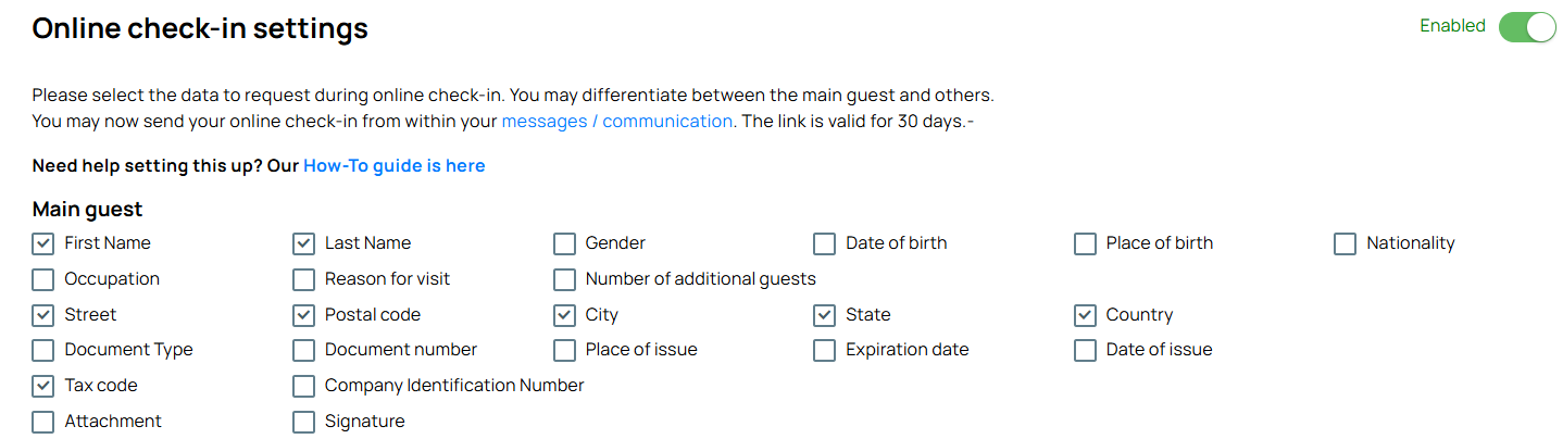 Online check-in screenshot