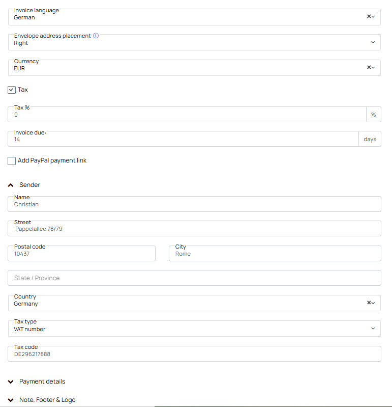 Invoice template screenshot