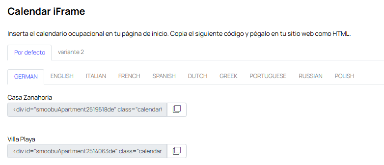 Screenshot Calendario iFrame