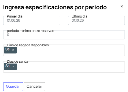 Screenshot días de llegada y salida