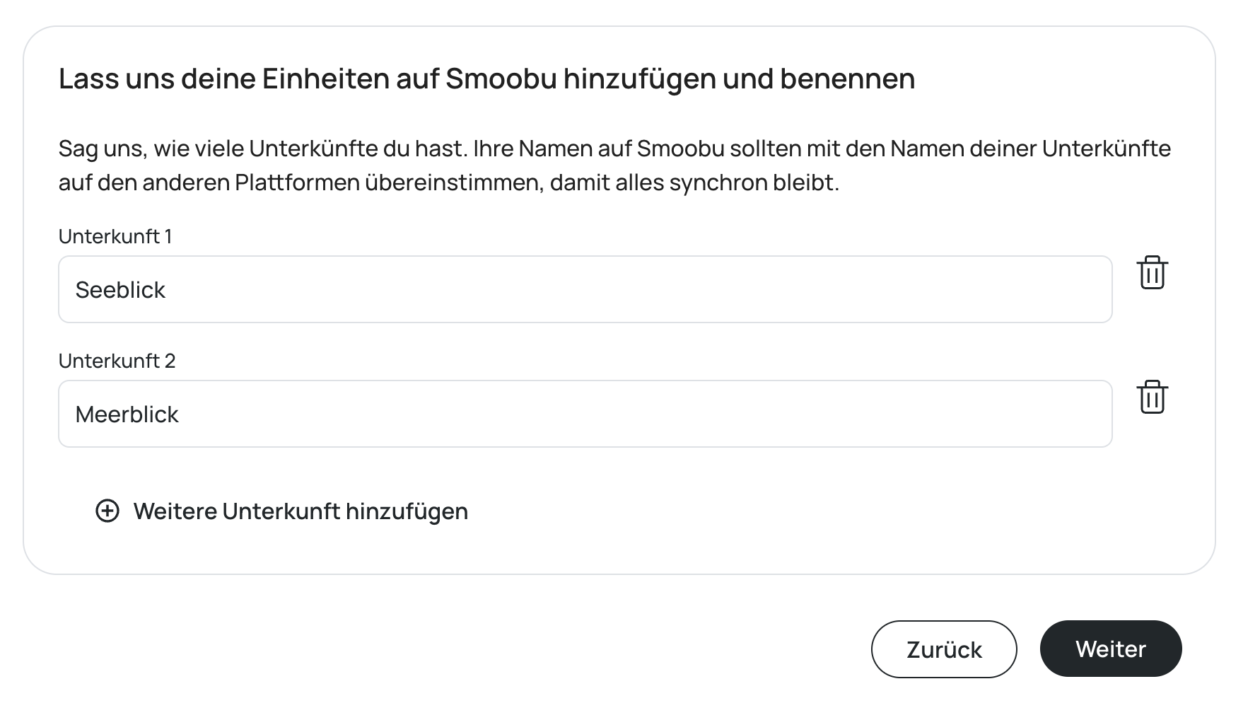 Unterkünfte hinzufügen