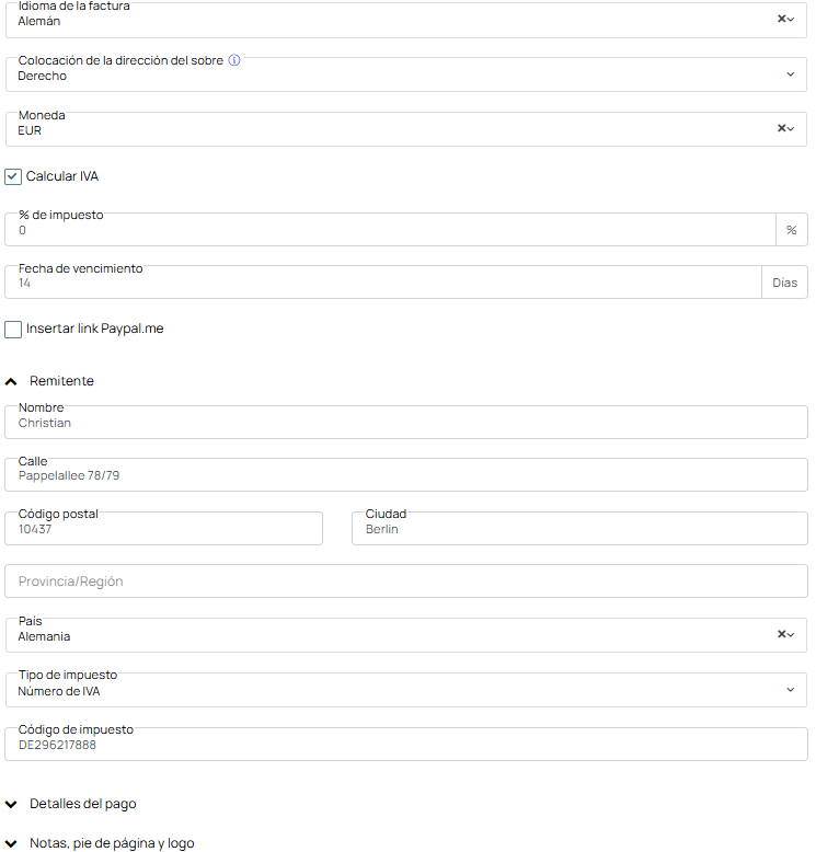 Plantilla de factura screenshot